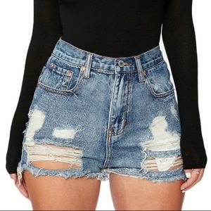 Naked Wardrobe Blue Crush Cutoff Denim Shorts